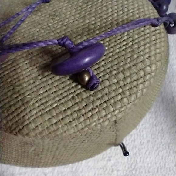 Purple nut beaded string necklace long boho - Picture 3 of 6